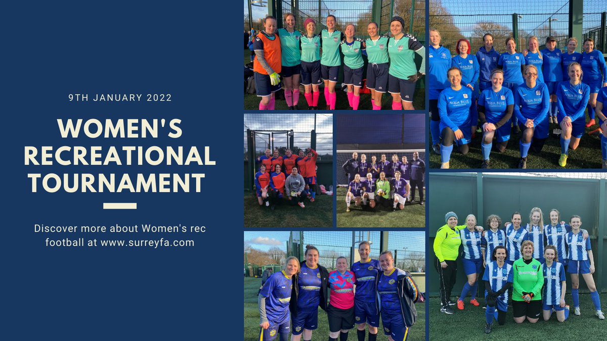 surreyfa's tweet photo. WOMENS REC| On Sunday 9th January, Surrey FA ran a women’s recreational tournament at @WokingLC  with women of all ages, experience, and ability levels taking part. 

Also a huge congratulations to winners Cranleigh Women and @OldTiffsFCWomen 🏆

More👉https://t.co/fObOJljExp https://t.co/fhbE4jEE3o