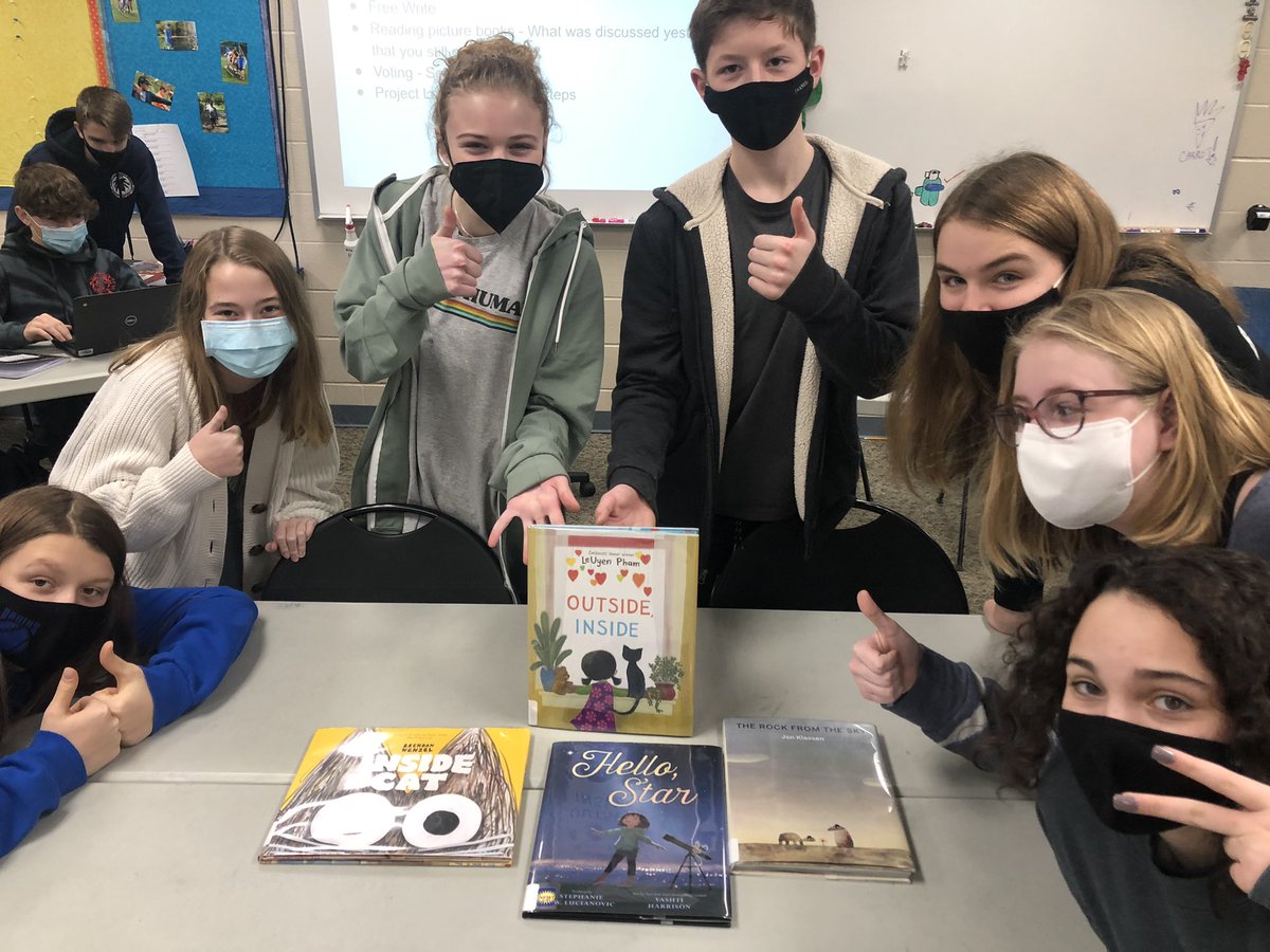 JLeaReads's tweet photo. 8th graders have made their #mockcaldecott selections! Outside, Inside by #LeUyenPham and Hurricane by @johnroccoart take the awards. Some pretty great honors too! @brendanwenzel @VashtiHarrison @johnklassen_ @cordellmatthew #shawnharris https://t.co/i7NduFQy0g