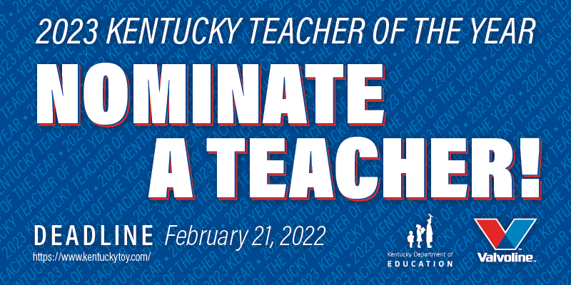 The deadline is tomorrow to nominate a teacher for the 2023 Kentucky Teacher Awards! Click this link bit.ly/3nklBF1 to nominate a teacher today! #wcpsleads #BigDistrictBigOpportunities