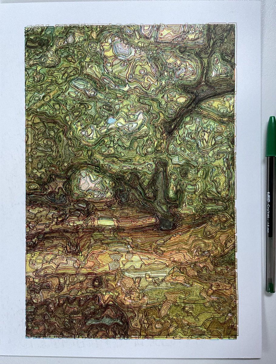 DrRJMondragon's tweet image. Hampstead Heath. 188mm x 264mm. 13 colours,  bic biros #plottertwitter #vplotter