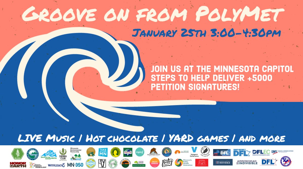 FriendsBWCAW's tweet photo. Save the Date! Let's Move-on/Groove-On from Polymet January 25 at 3pm on the Capitol steps.
With over 5000 signatures we're insisting Gov. Walz find a safer, sustainable plan for Northeast MN.
Join us! And if you haven't, please sign the petition:
https://t.co/swNNnWppJr https://t.co/MnXwGLNqnC