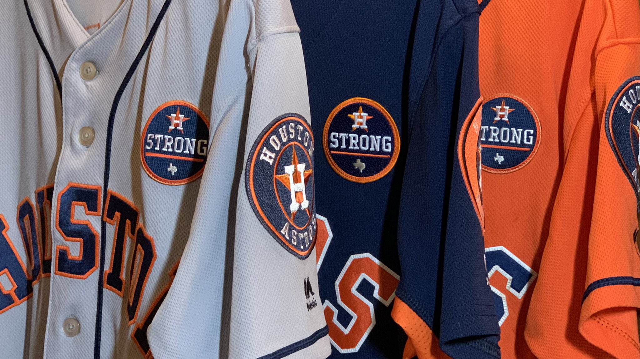 The Astros Locker WS Champs on X: When you see the Houston Strong patches  on these Astros jerseys, what do you think of?  / X