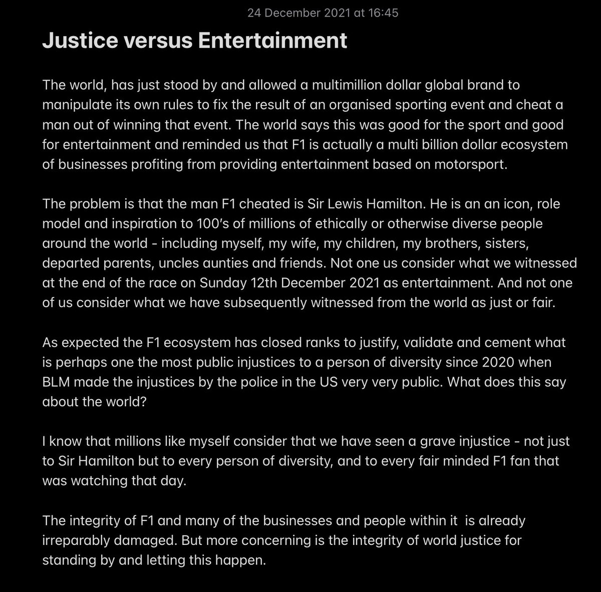 AndPundit's tweet photo. #WeStandWithLewis #WeStandWithLewisHamilton I really fear that the @FIA investigation will underwhelm the majority of fair minded fans and will do little to restore the integrity of @F1 or @SkySportsF1. 12/12/21 could be the beginning of the end for @F1. #F1RIP https://t.co/yPKNj2ekzw