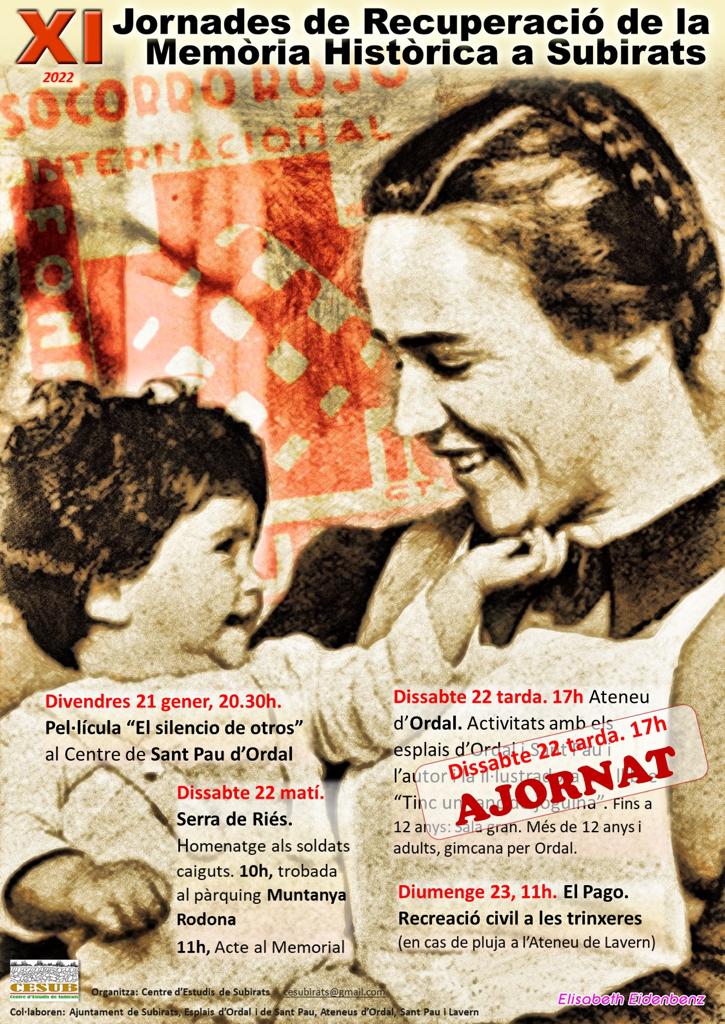 cesub_subirats's tweet photo. CAT
I tornen les #jornadesmemoriacesub...un any de pausa forçada, i si...ajornant una part pel que ja sabem.
ENG
And the #jornadesmemoriacesub are back ... a year of forced pause, and yes ... postponing a part for what we already know.
FONT:
#ciudeb, #ultimadefensadebarcelona https://t.co/m6ITybaGl3