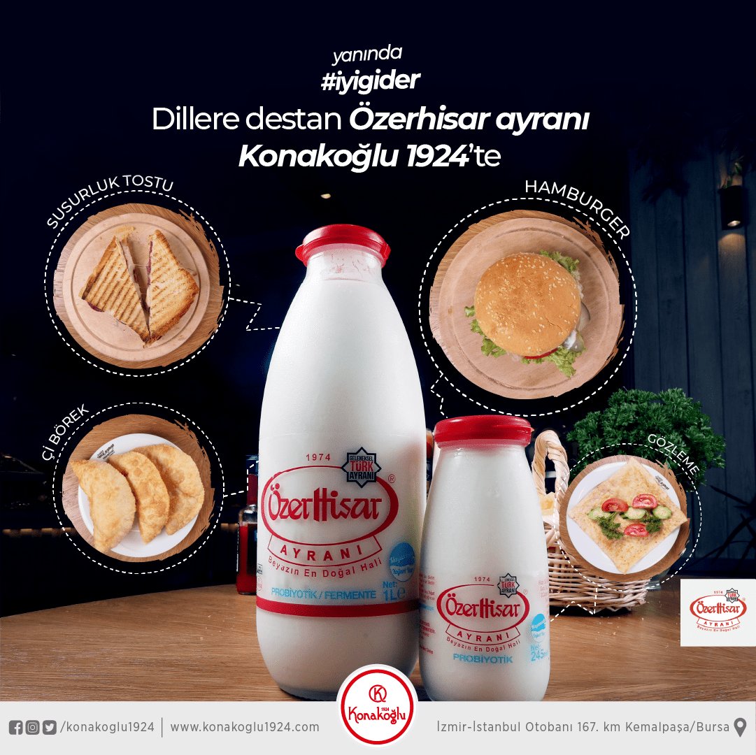 Konakoğlu fast-food'un yanında en iyi #ÖzerhisarAyranı gider 😎

• Susurluk Tostu
• Çi Börek
• Hamburger
• Gözleme

#konakoğlu #konakoğlu1924 #susurluktostu #çibörek #özerhisar #ozerhisarayrani