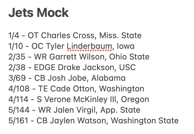 nfldraftscout's tweet photo. Just saying, I would be pretty damn happy with this mock if I were a #Jets fan. https://t.co/BRj9cGd9DP