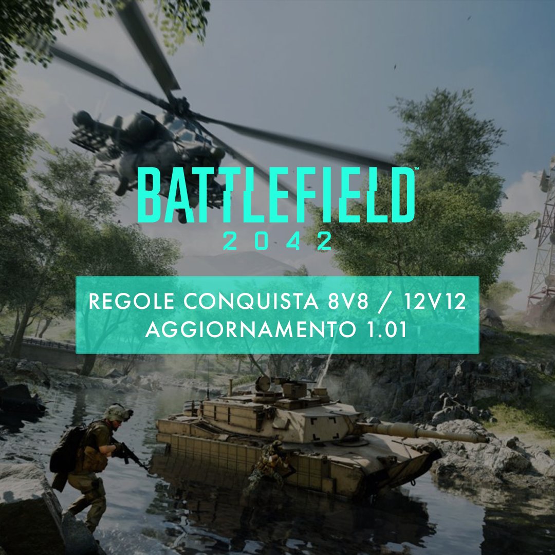 📃 Regolamento Conquista 2042 - Aggiornamento v. 1.01

➕ 8v8 | Aggiunta configurazione veicoli su ogni mappa
➕ 8v8 | Aggiunti codici esperienze Bo1

Regolamento e changelog
esport-battlefield.com/ruleset-2042-4…