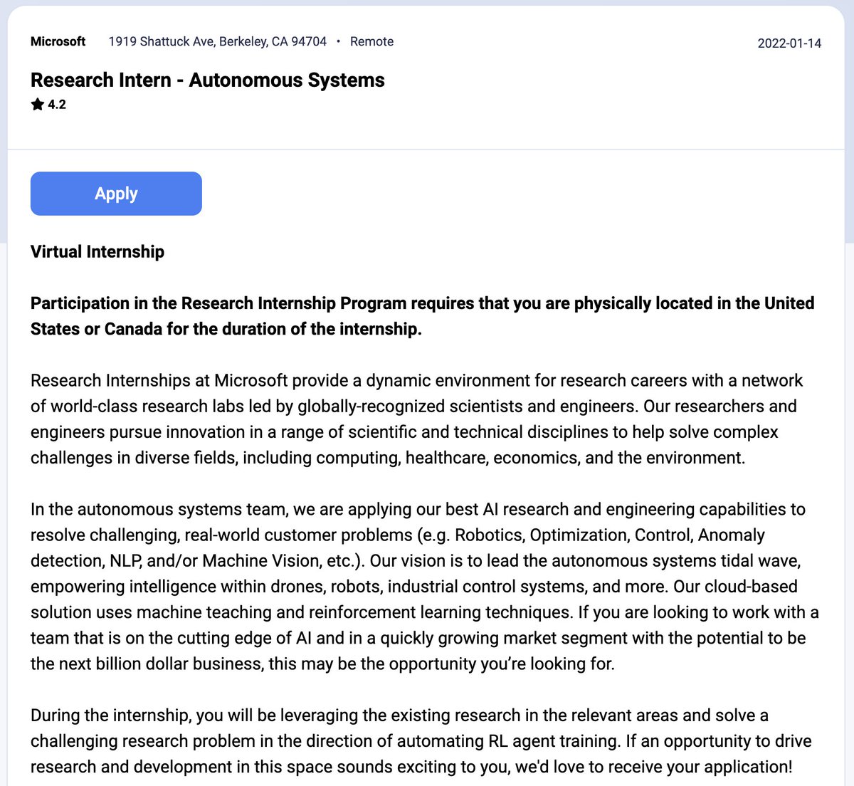 dayrows's tweet image. Research Intern - Autonomous Systems
Microsoft
dayrows.com/vacancy/4360

#dayrows #remoteinternship #remotejobs #microsoftinternship #internship