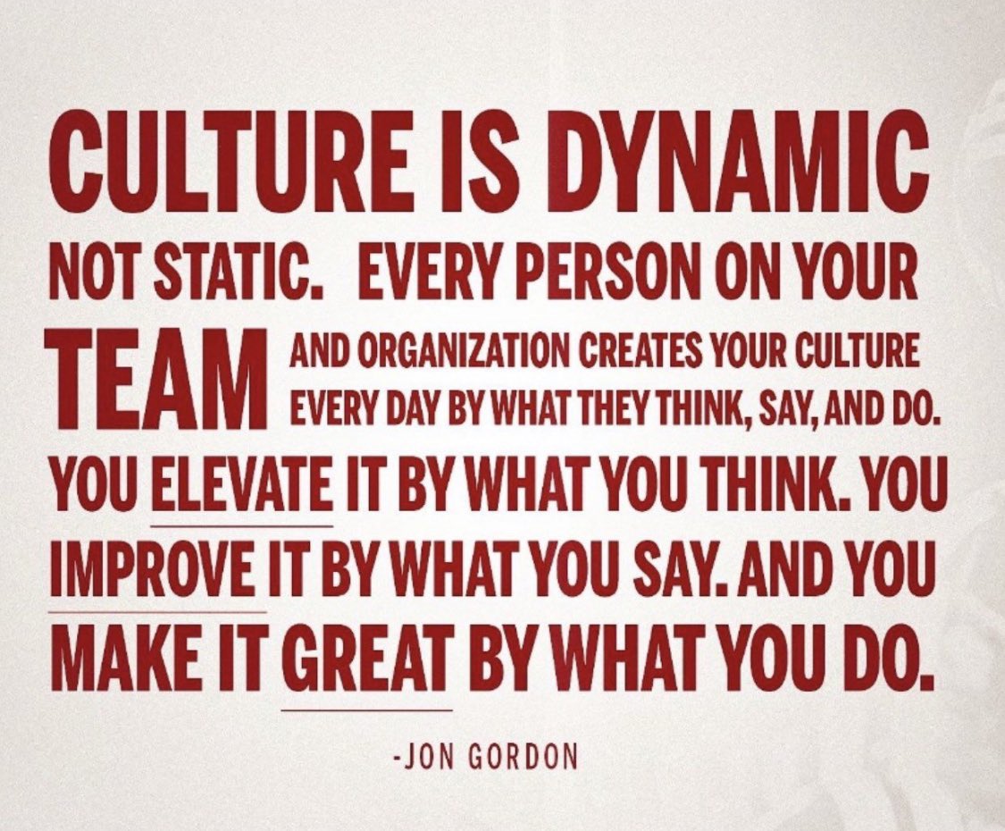 A culture of greatness doesn't happen by accident. Each person in the organization builds it, lives it, values it, and reinforces it.
 #greatness #team #culture