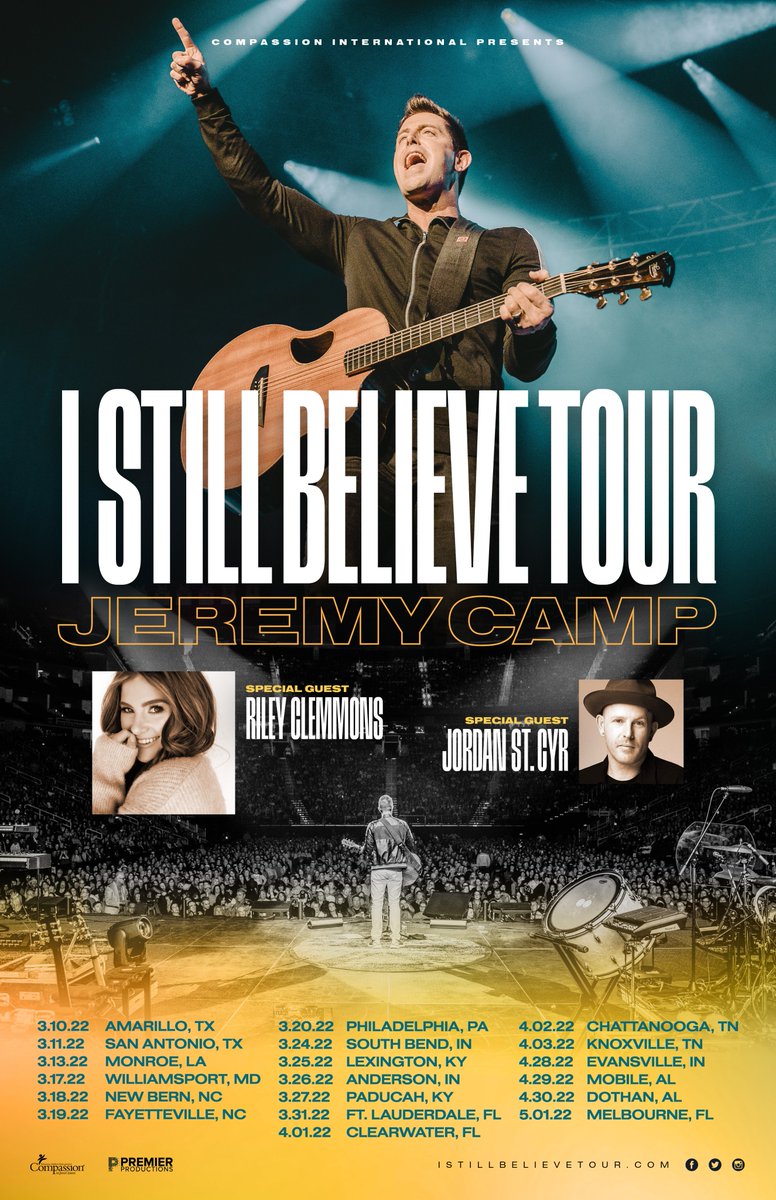 We are so excited to announce the I Still Believe Tour this spring! @JeremyCamp will be joined by <a href="/RileyClemmons/">Riley Clemmons</a> and @JordanStCyr. Presale starts January 19th, visit istillbelievetour.com to sign up for a city near you!