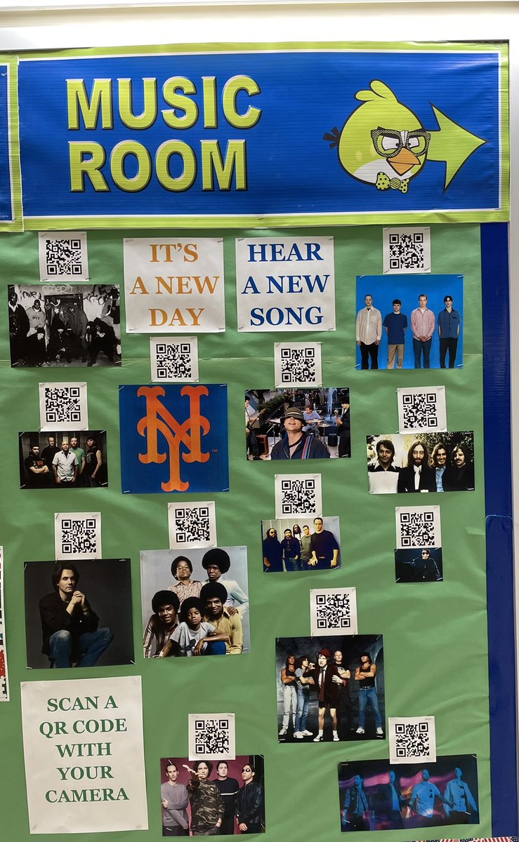 My new bulletin board. It’s a new day, hear a new song by scanning a QR code! <a href="/BSTEMhartford/">Betances STEM</a>