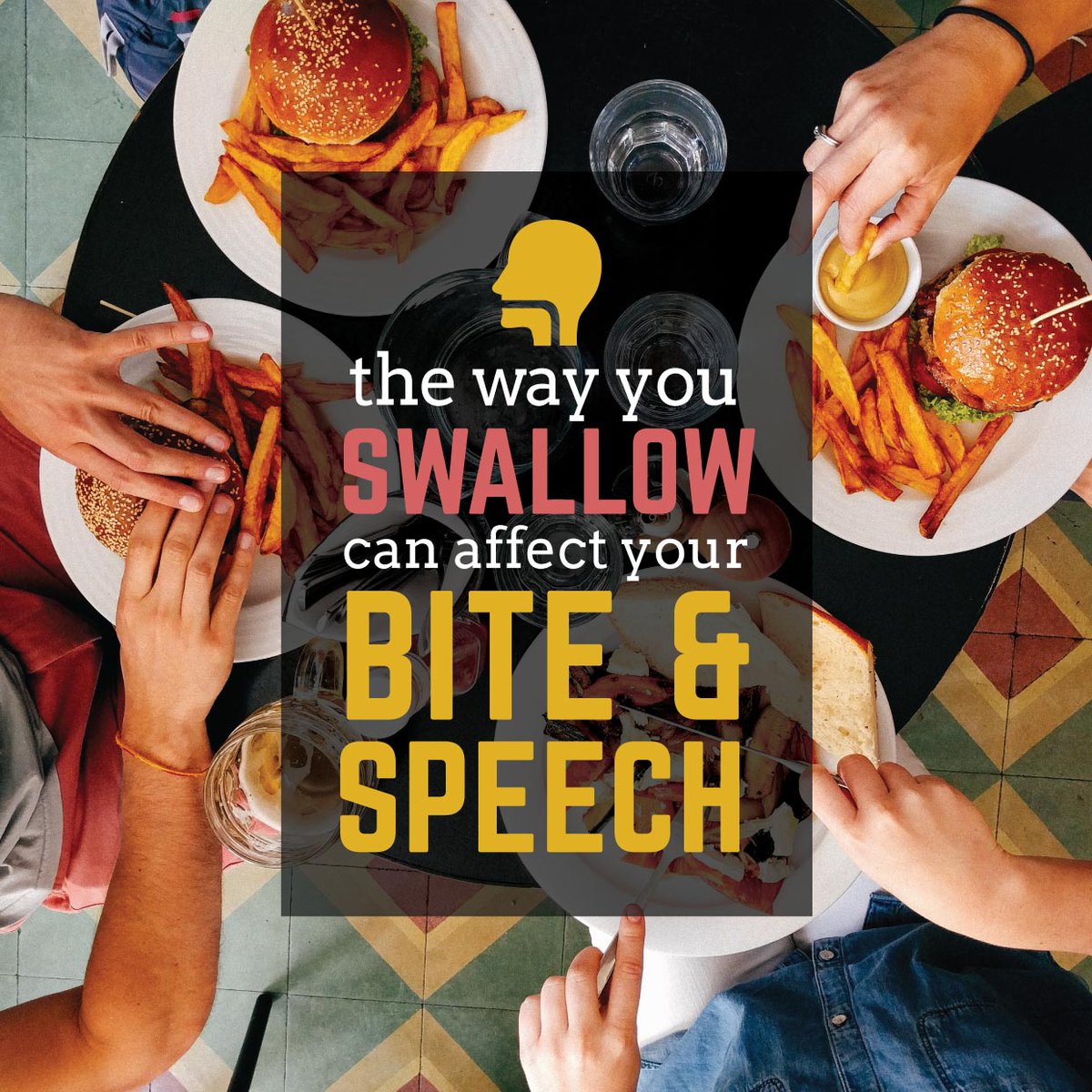 IF YOU PUSH YOUR tongue against your teeth when you swallow, that’s called “tongue-thrusting,” and it can gradually force your teeth to move outward and affect the way you bite and speak!