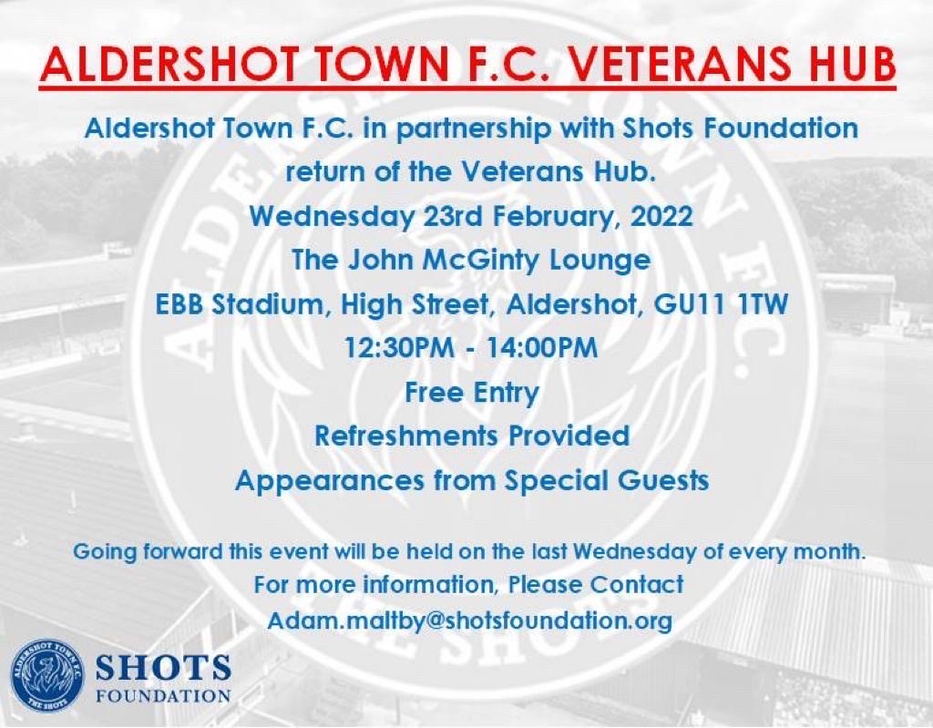 Due to higher level of risk with COVID-19 in recent events, the @ShotsFoundation have rescheduled the return of the Shots Foundation Veterans Hub to the Wednesday 23rd February, 12:30-14:00 Please contact @ShotsFoundation for further details if you're interested! 🔴🔵#TheShots