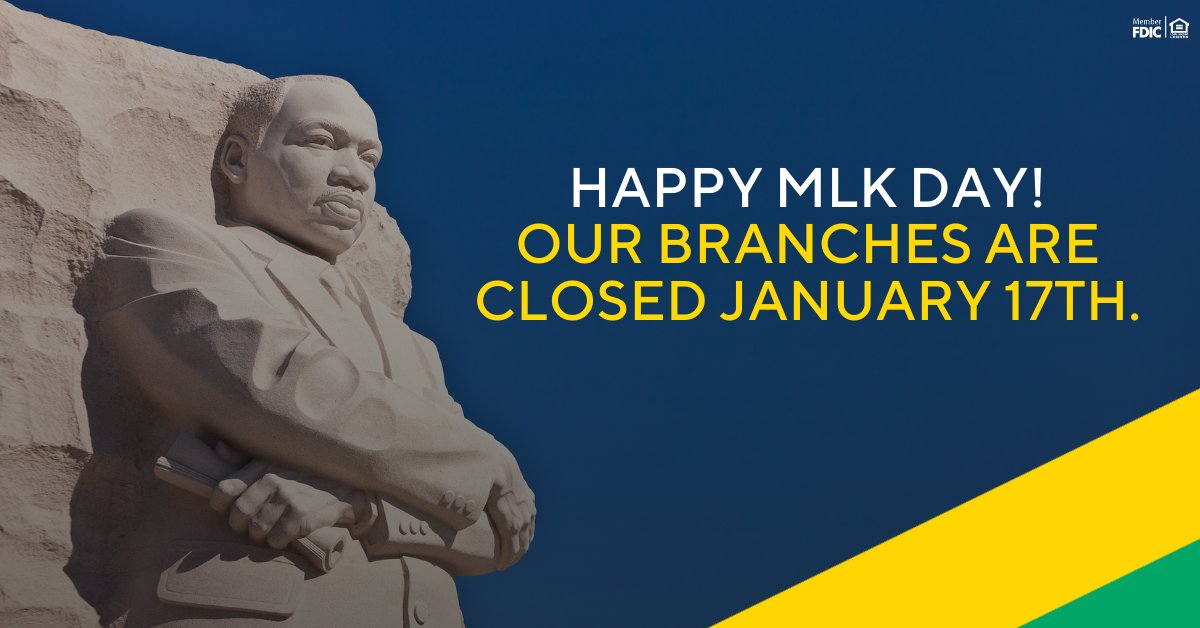 ArthurStateBank's tweet photo. Happy MLK Day! Thank you Dr. King for demonstrating selflessness and courage in your mission to bring equality. In observance of the holiday, our branches will be closed on January 17th. ATMs and online banking will remain open. https://t.co/ENP6vNFCmn