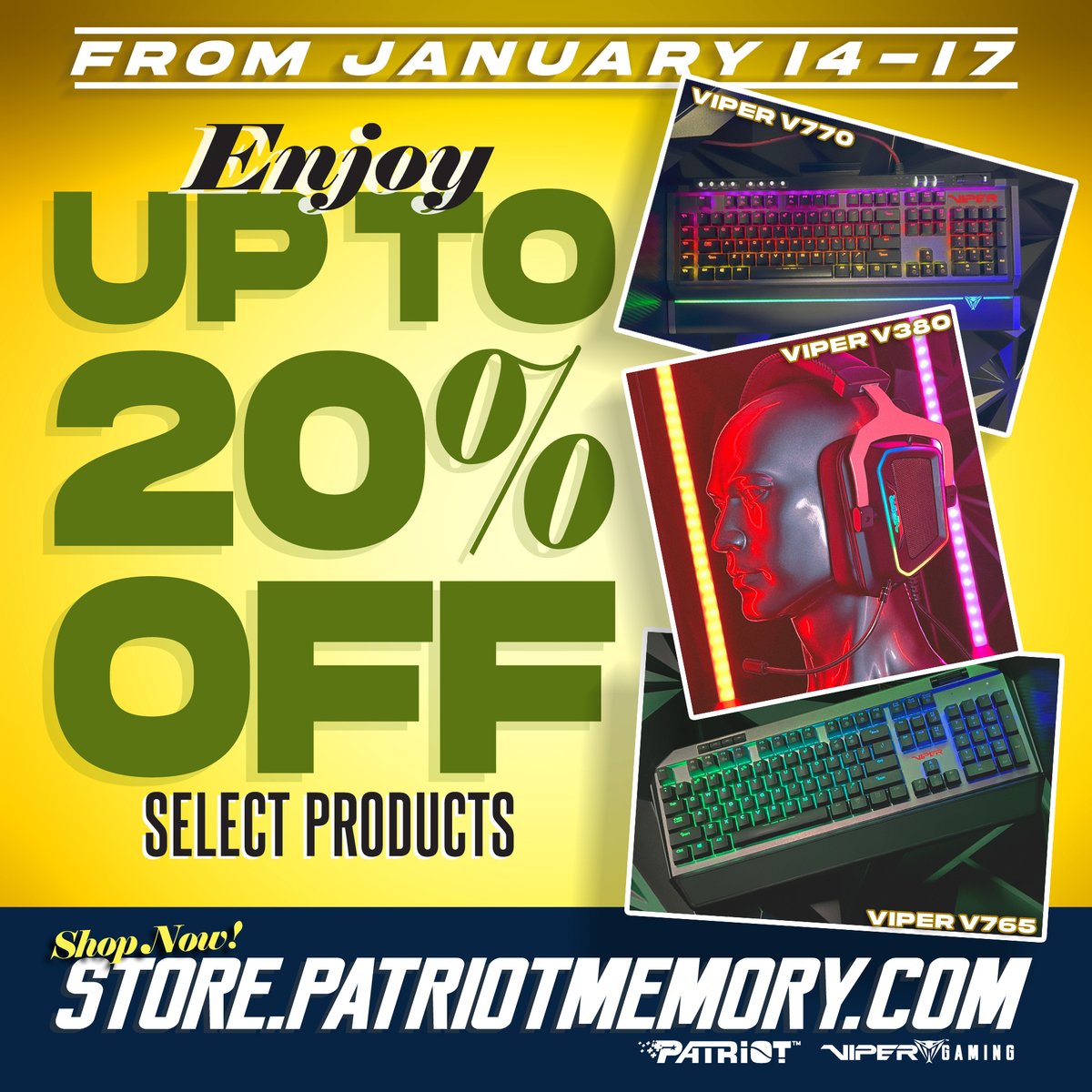 Enjoy up to 20% off this weekend Description: Missed out on our New Years sale? Be prepared to ring in the start of 2022 with an extra discount! Up to 20% off fan favorite selected items. Offer ends January 17, 2022. Visit: store.patriotmemory.com to see deals!