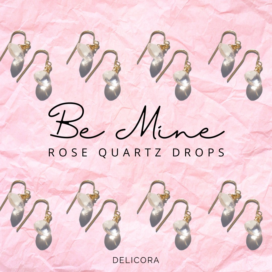Our Be Mine Rose Quartz Drops are live! #delicora #nickelfreejewelry #highqualityjewelry #affordablelux #aptos #jewelrydesigner #jewelrygifts