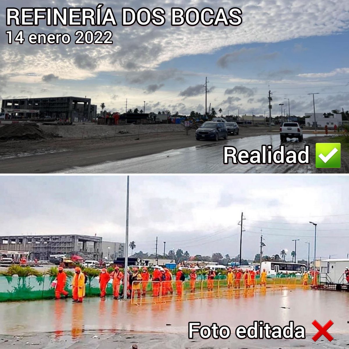 rocionahle's tweet photo. Imagen de una subestación que se construye en la refinería #DosBocas. 
Hoy el @reformanacional publica una foto editada y dice que está inundado. 
¡ Falso y manipulado! 
“Somos más los que trabajamos y queremos la transformación, que aquellos que apuestan al fracaso”
@GobiernoMX https://t.co/T8kqRK7T9S