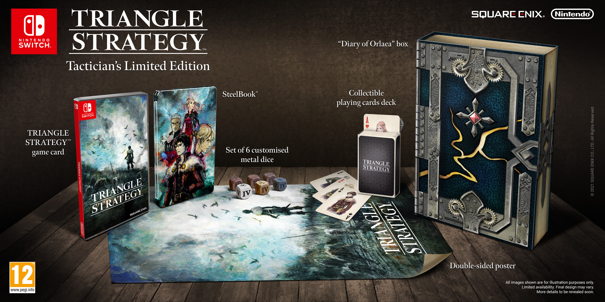 Nintendo of Europe on Twitter: "Also check out the #TriangleStrategy  Tactician's Limited Edition, featuring a set of 6 customised metal dice, a  collectible playing cards deck and more. Please check with your