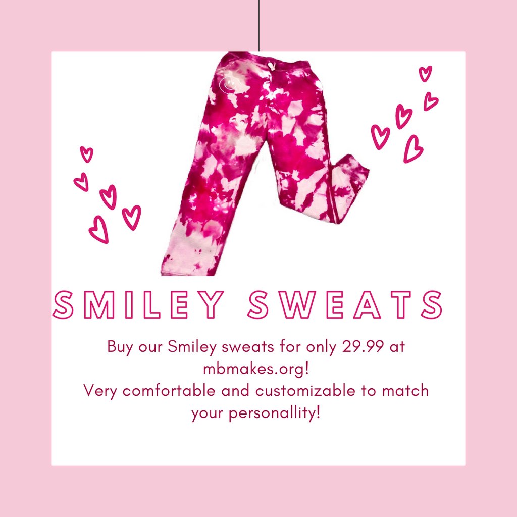 MBMakesorg's tweet photo. Get the Smiley sweats sweatpants as soon as possible! They are perfect for   wanting to be comfortable, but also looking good at the same time! Get yours today at https://t.co/48hRVjyrvD #mbmakes #mbpride https://t.co/0tZrZIdgH2