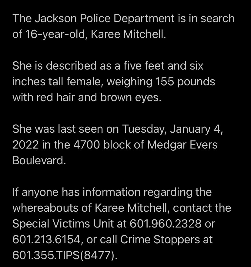 JacksonMSPolice's tweet photo. #MissingRunaway https://t.co/aRmfiO0HlY
