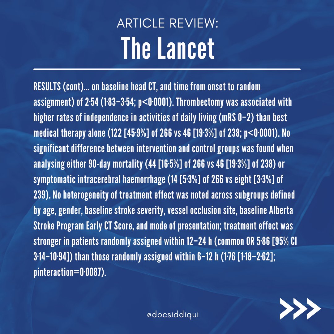 _AdnanSiddiqui's tweet photo. Published an article in @TheLancet with several collaborators in November last year.

Key collaborative demonstrating all current randomized data supporting delayed thrombectomies for LVO Acute Ischemic Stroke.

Full article here 👉 https://t.co/IJv3FdLCap

#stroke #neurosurgery https://t.co/6vu8MwjyVz