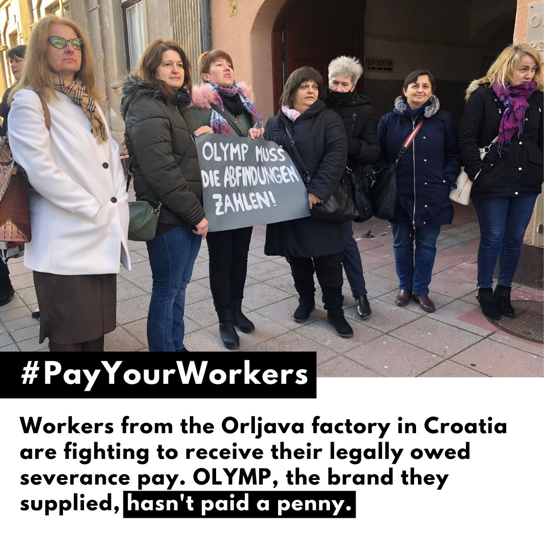 The Orljava factory in Croatia produced business shirts for the German high quality shirt brand OLYMP for over 50 years. Now 172 workers who lost their jobs are fighting to receive their legally owed severance pay. Tell brands to #PayYourWorkers: PayYourWorkers.org