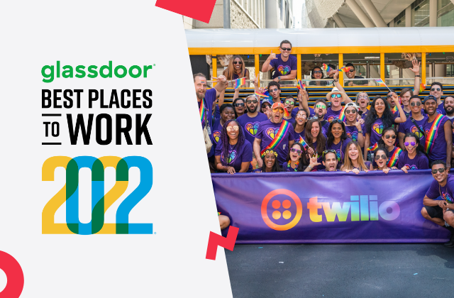So proud to work at Twilio — named in the Top 15 of Glassdoor’s Best Places to Work in 2022! #GlassdoorBPTW #WeBuildAtTwilio bit.ly/3qsR6yx