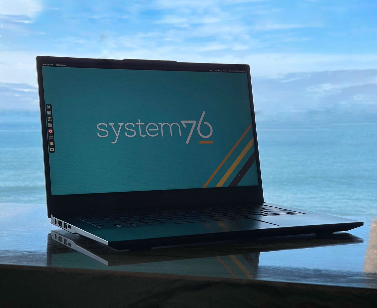 system76's tweet photo. Our Lemur Pro has up to 14 hours of battery life!  If you could go anywhere to work on a project, where would you go?

#LemurPro #BatteryLife #Adventure #System76 #PopOS #FOSS #Linux https://t.co/8o4HIFU3s6