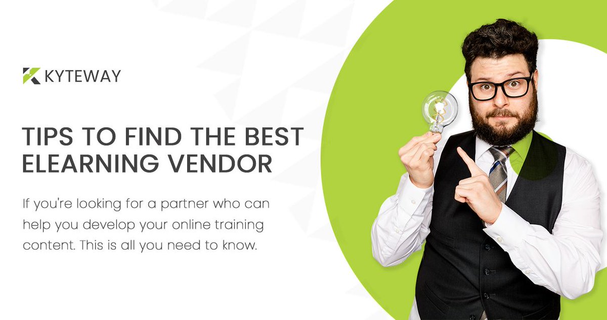 kyteway's tweet image. Finding the best #ContentDevelopment company can be annoying.

With thousands of companies out there, how to find the one that meets your requirements?

Read this article to learn 5 useful tips to look for when selecting an #eLearningVendor.

Article: bit.ly/5-tips-choosin…