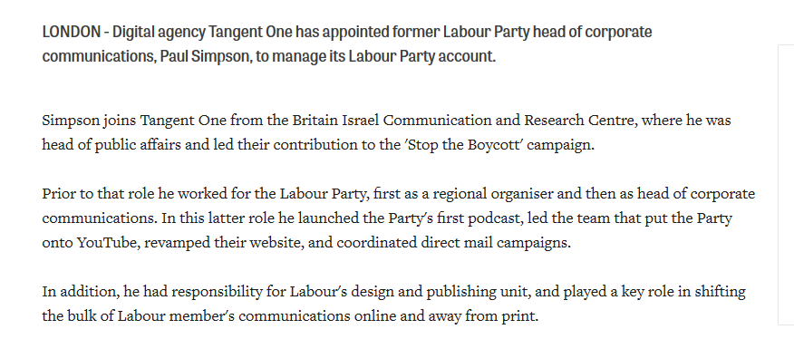 Eglantine99's tweet photo. #labourleaks No wonder Keir Starmer was so coy about naming them because the person Tangent chose to manage it's #LabourParty account used to work for #BICOM https://t.co/Rzh9nrjuNY