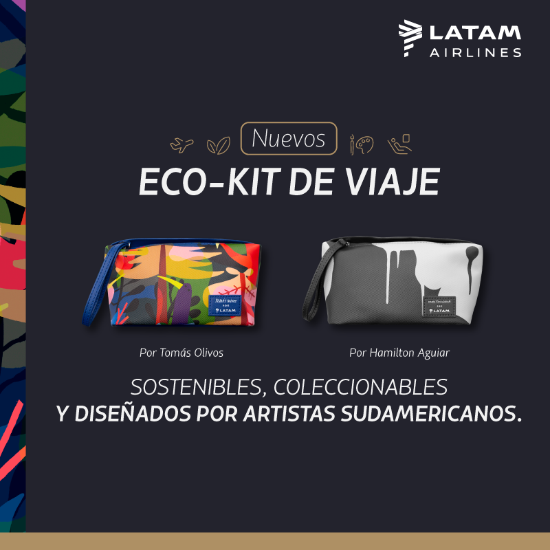 LATAM_CHI's tweet photo. ¡Ahora nuestras rutas se llenan de arte! Porque al viajar en cabinas Premium Business en el vuelo Santiago – Madrid/Madrid - Santiago o Sao Paulo – Miami/Miami - Sao Paulo, recibirás un nuevo Eco-Kit decorado por artistas sudamericanos.