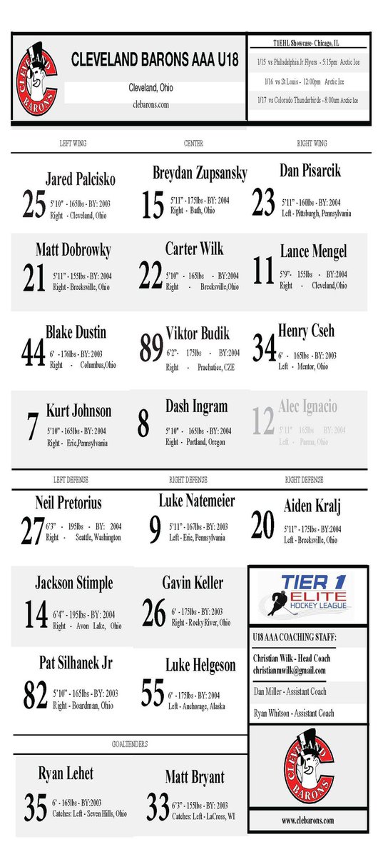 Line up for <a href="/T1EHL/">Tier 1 Elite Hockey</a> - Chicago