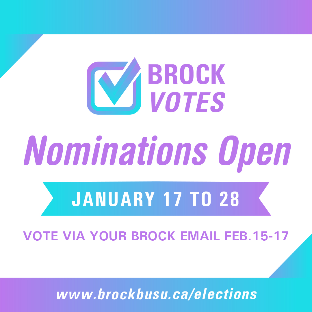 Nominations are now open for #BrockStudent Executive and Board seats. 

👉 brockbusu.ca/elections or to download your nomination package and for all the details!

#BrockU #BrockVotes