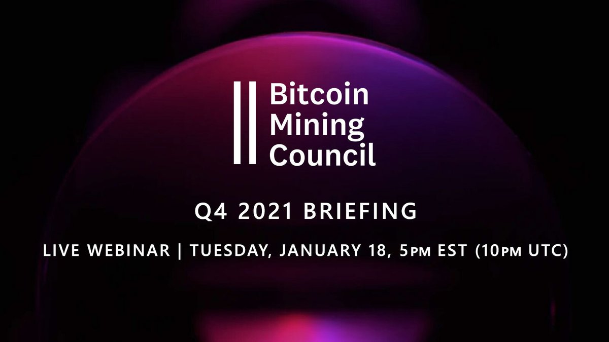 saylor's tweet photo. Join us Tuesday January 18 at 5pm EST for our Q4 briefing on the State of the #Bitcoin Mining Industry, with an update on hash rate, energy, efficiency, &amp; sustainability metrics, along with briefings from a panel of BTC mining CEOs as well as Analyst Q&amp;A.
https://t.co/a3a6XRolAQ https://t.co/Nmuy9aIlv5