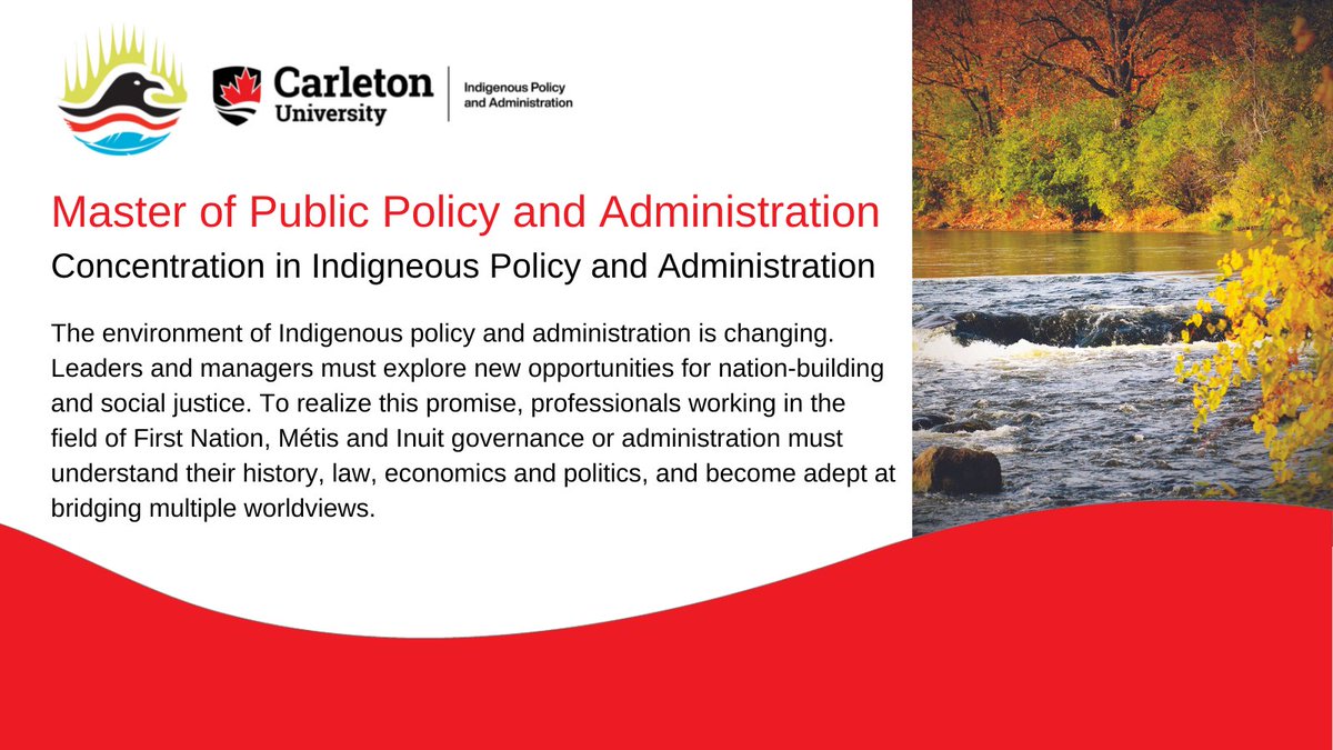 CarletonSPPA's tweet photo. Concentrate in Indigenous Policy and Administration (IPA) through our MPPA program. MPPA application deadline: February 1
Learn more: https://t.co/58OtzXNfK1
#SPPAIPA #IndigenousPolicy https://t.co/6XoCdO7uqH