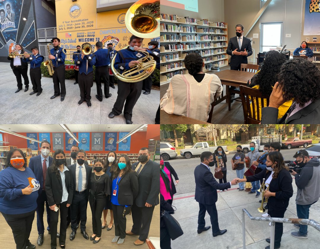 Next stop: <a href="/Mendez_Jaguars/">Mendez Jaguars</a> to tour with @boarddistrict2! The incoming Superintendent was met by the talented student band and school leadership before heading into school to meet students and teachers. (1/2)