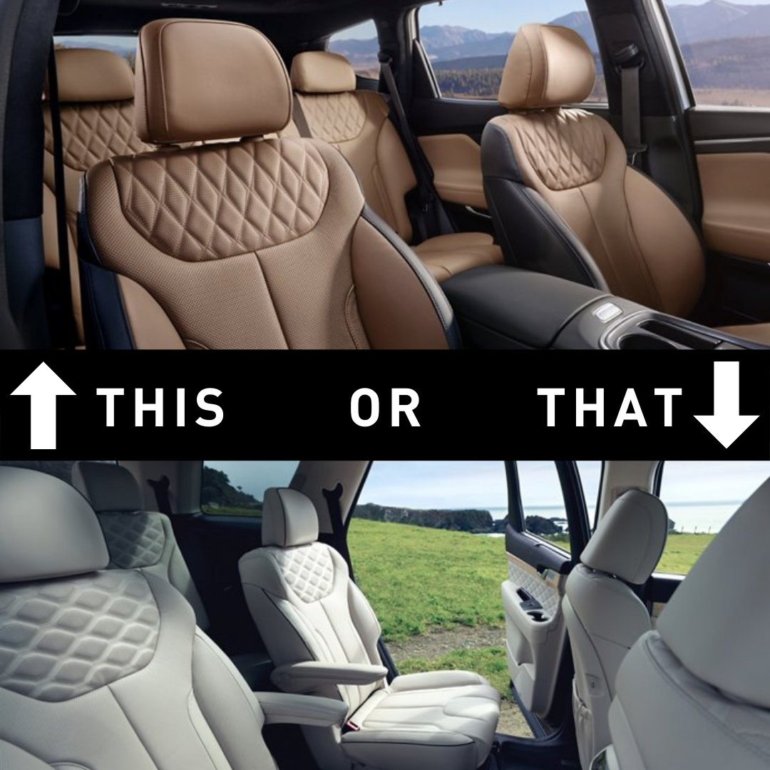 What Hyundai interior option fits your style?

#hyundai #hyundaiusa #palisade #santafe #thisorthat #style #luxury #vehicleinterior