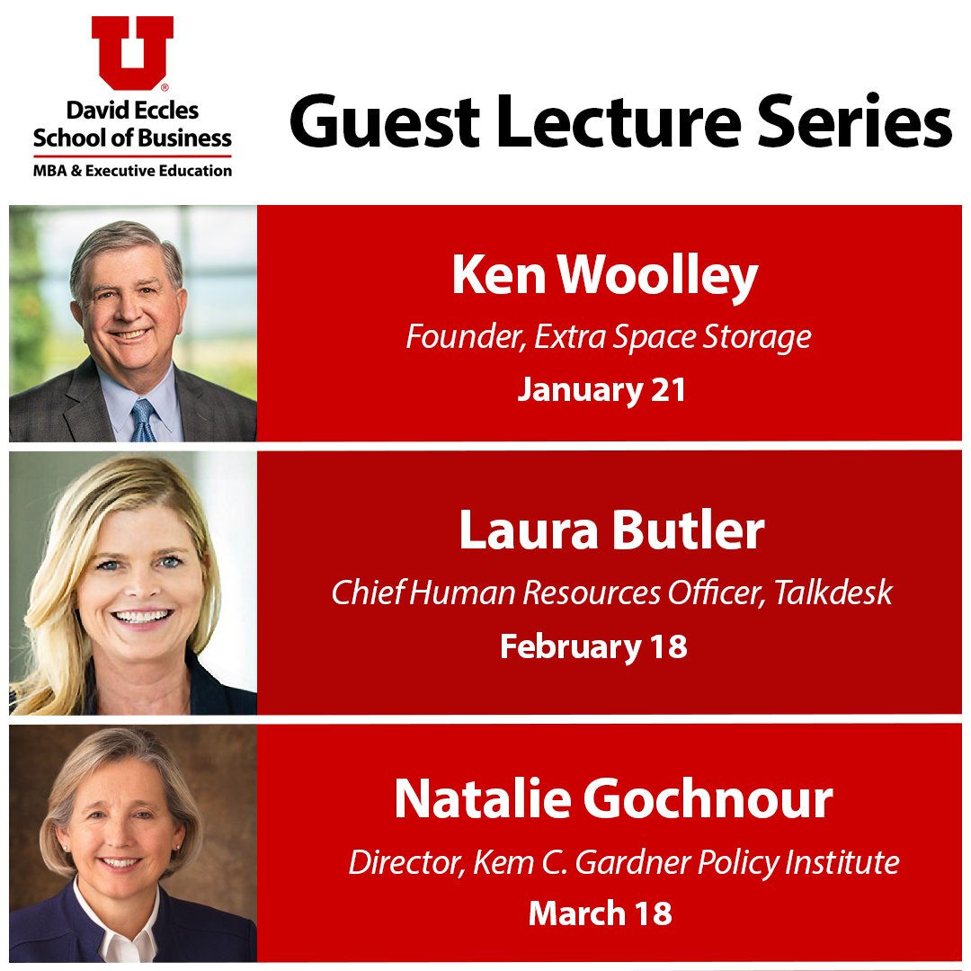 UtahPMBA's tweet photo. We’re excited to share a preview of our upcoming speakers for the MBA Programs and Executive Education Virtual Guest Lecture Series! Each session will be at 12 p.m. MT (virtual only). We hope you’ll join us! Learn more at: https://t.co/tZxtn7F4iY https://t.co/beoGWthByl