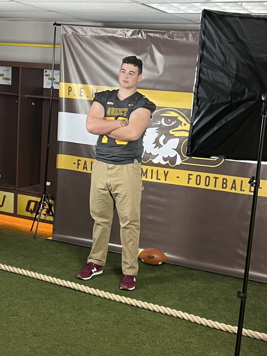 BBFam24's tweet photo. Congrats to my youngest, Gage. @QUFootball football 🏈 💪 Proud of ya big fella! @LHSFTBALL @EaglesLibertyAD @performancezonefitness @nathanyamnitz https://t.co/3SmMA9M5qi