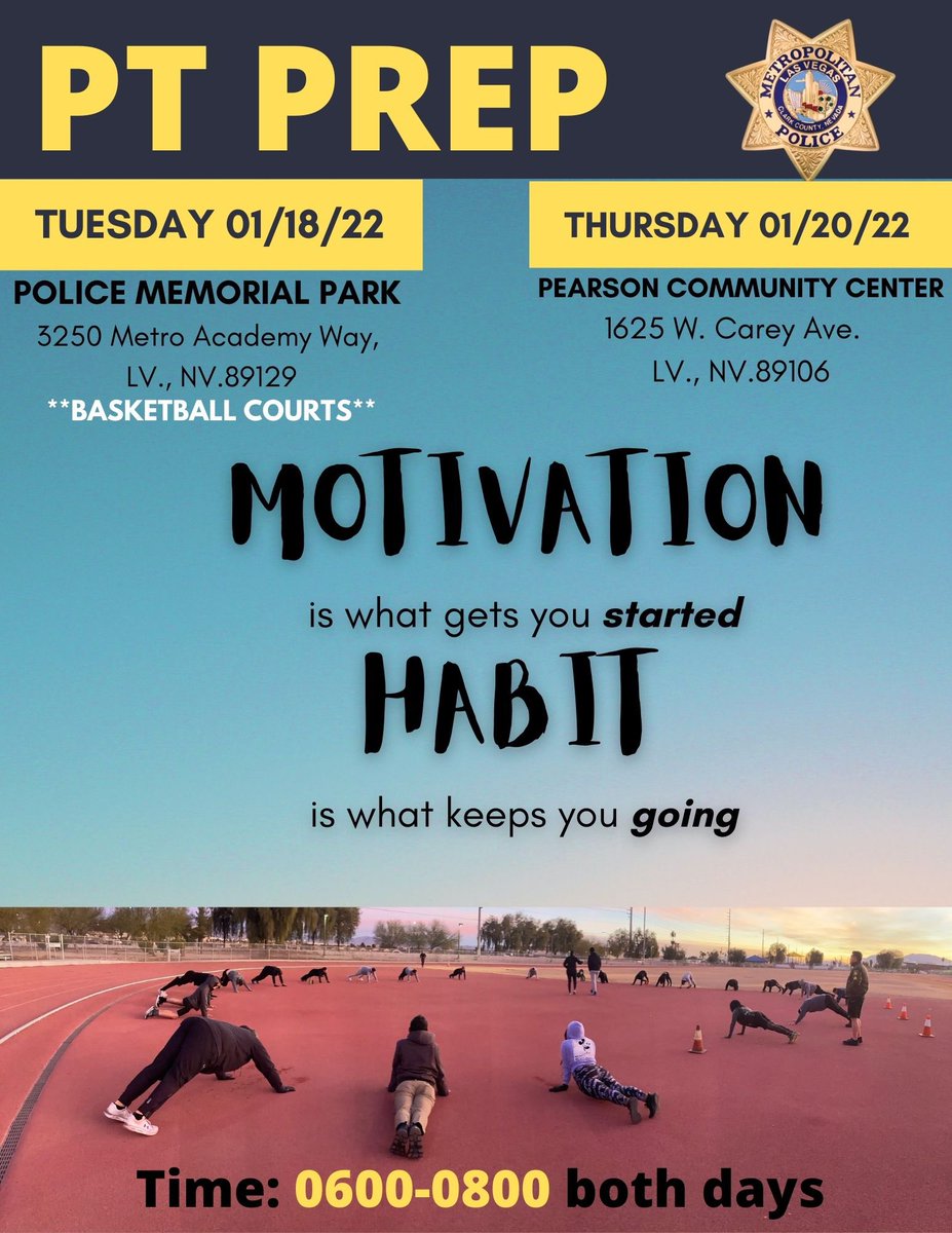 📣 PT Location change for Tuesday. 🏃‍♂️🏃🏾‍♀️Hope to see you on both days! No excuses @lvmpd #lawenforcement #police #correctionsofficer #bethechange