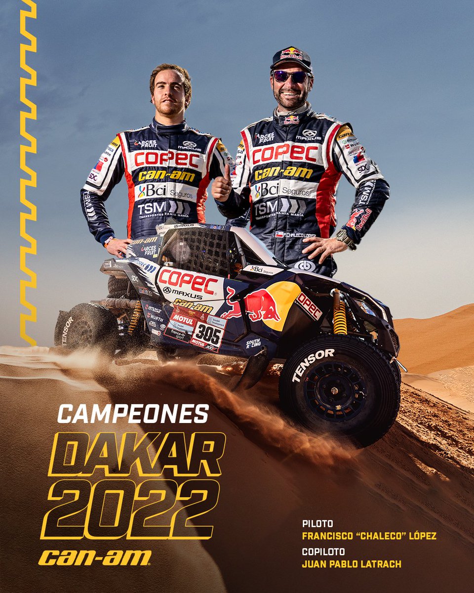 Francisco Chaleco López y Juan Pablo Latrach ¡Son imparables! ¡CAMPEONES DAKAR 2022! 🏆 🥇 Chaleco por tercera vez a bordo de un Can-Am Maverick X3 🤜🏻💥🤛🏻 #Dakar #ViveTodoTerreno #Dakar2022 #DreamTeam