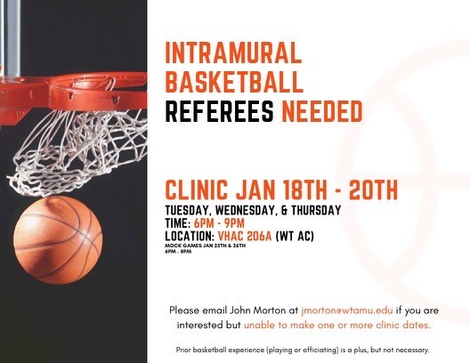 WTIntramurals's tweet image. We&apos;re hiring! Find our posting on Handshake for more information. #wtrecsports #wtintramurals #wtamu
