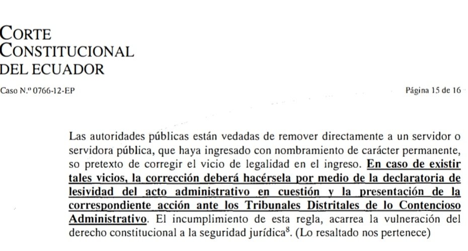 ChristianRocaY's tweet photo. Corte Constitucional: "está vedado remover directamente a un servidor público, que ingresó con nombramiento de carácter permanente". 📖

��� La corrección deberá hacérsela por medio de la declaratoria de 
lesividad del acto administrativo.

Sentencia No 030-18-SEP-CC 📒 https://t.co/hQyGsG4DTL