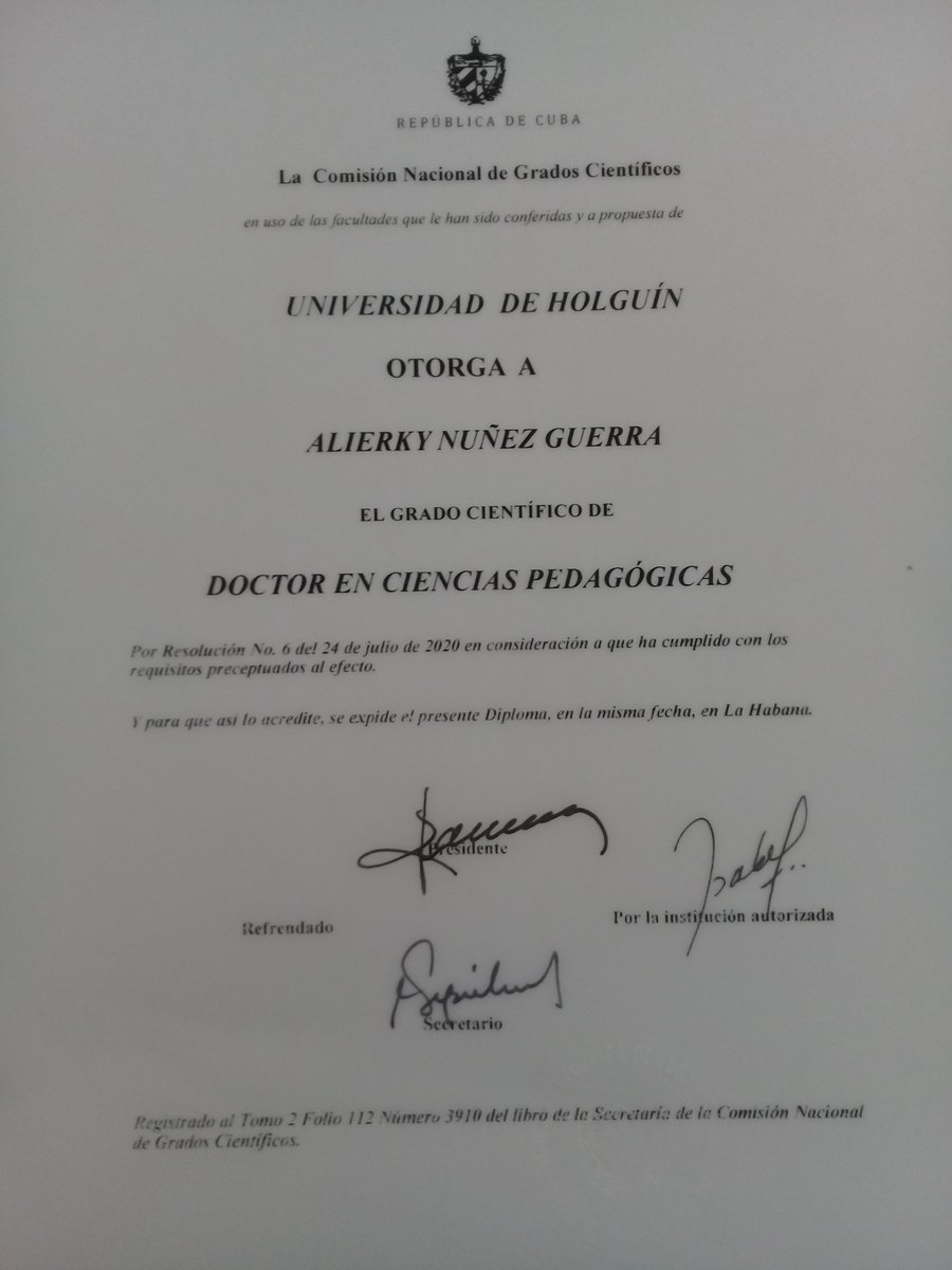 Alierky6's tweet photo. La mayor satisfacción personal y profesional está cuando adquirimos los saberes  transmitidos por nuestros profesores, hoy cuando se cumple dos años de la defensa del Doctorado en Ciencias Pedagógicas, le agradecemos a la Revolución Cubana   #SomosCuba #CienciaCubana https://t.co/d5uIKqXiPX