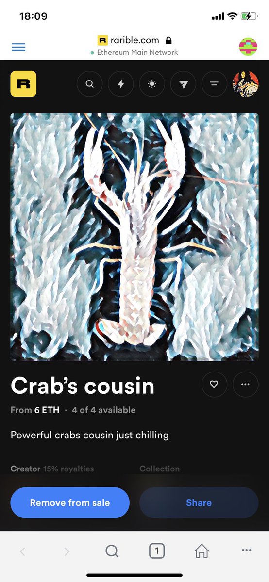 crabsololo's tweet photo. Crazy crab’s cousin just landed 💁🏻‍♂️.          #nft #NFTMarketplace                         get it on @rarible https://t.co/UkSqfLDlGu