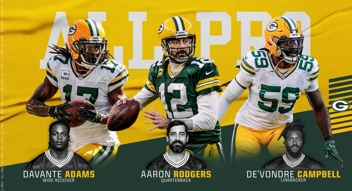 packers's tweet photo. Congratulations to #Packers QB @AaronRodgers12, WR @tae15adams &amp; LB @Came_Along_Way on being named first-team All-Pro!

📰: https://t.co/CJZCD5iWwK 

#GoPackGo https://t.co/IgzM2a1oxV
