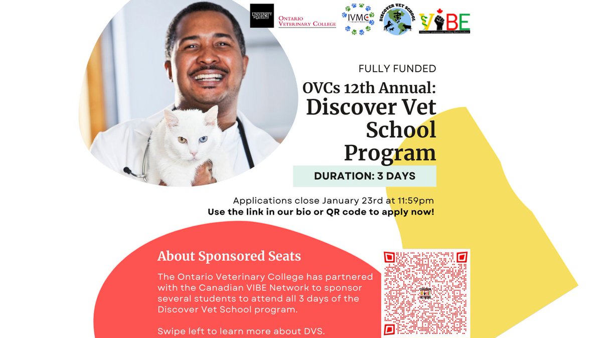 CanadianVIBE_'s tweet photo. The Ontario Veterinary College has partnered with us to sponsor several seats for their 12th Annual: Discover Vet School Program...Black students of any age interested in veterinary medicine apply today!! 👇🏿👇🏿
https://t.co/rz5PCXGHt2 
#supportstudents #Vetmed #prevet https://t.co/EXGHRcP2wf