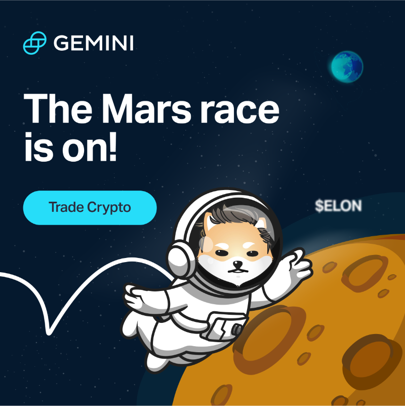 Gemini's tweet photo. Gemini makes buying crypto simple, safe &amp; secure. Buy &amp; trade $ELON on Gemini today 🐕 Sign up