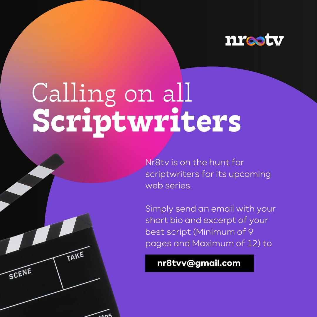 nr8tv's tweet photo. Nr8tv is on the hunt for scriptwriters for its upcoming web series
All you need to do is?
1) Follow @nr8tv
2) Send an email with your short bio and excerpt of to best script (Minimum of 9 pages and Maximum of 12) to nr8tvv@gmail.com

#jobs #JobVacancy #scriptwriter #freelancer https://t.co/ez5QG6YhsS