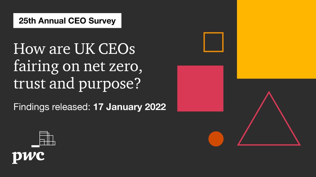 Our 25th Annual <a href="/PwC_UK/">PwC UK</a> CEO Survey launches on 17 January. Find out how UK CEOs are connecting purposeful commitments with business strategy. #CEOSurvey